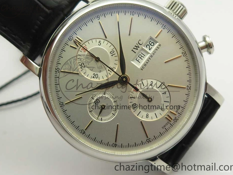 MIROTIME 0327 Snug Portofino IW391022 SS ZK 1:1 Best Edition White Dial Gold Markers On Black Leather Strap A 7130